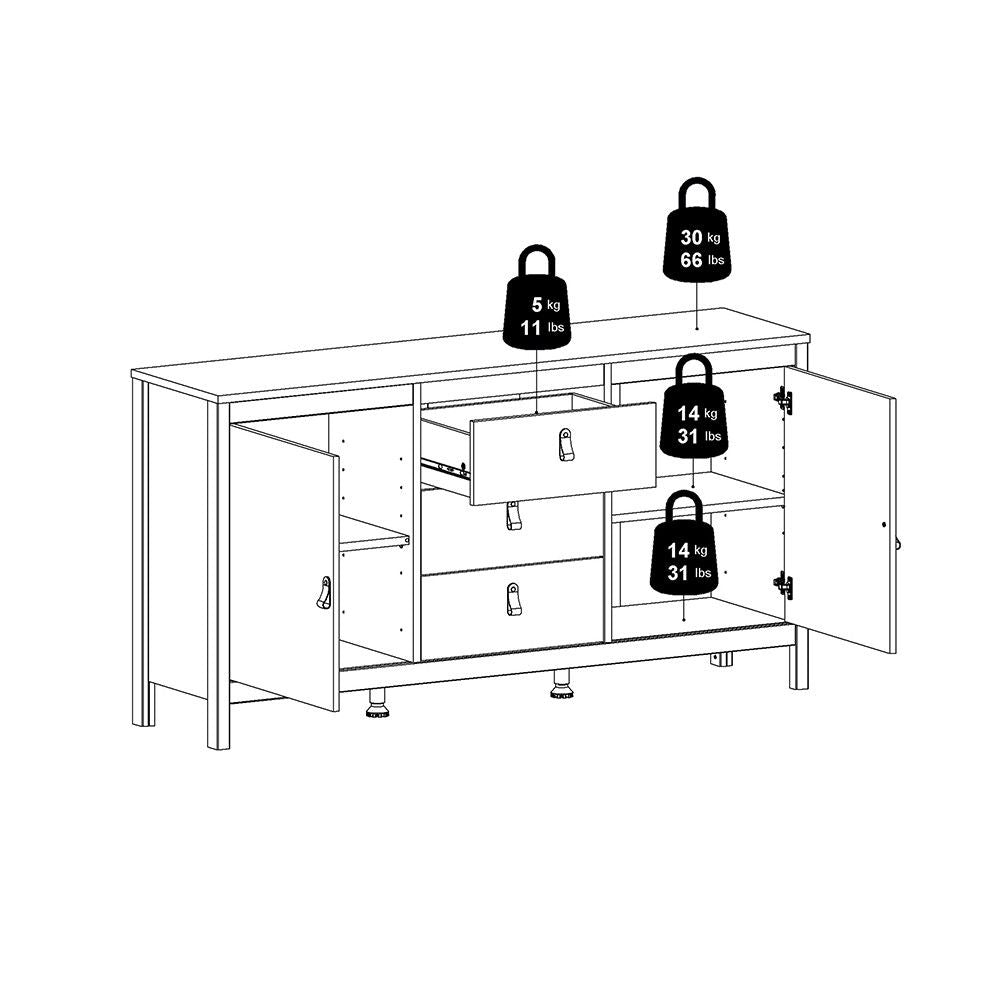 Matt Black 2 Door And 3 Drawer Sideboard With Leather Tab Handles