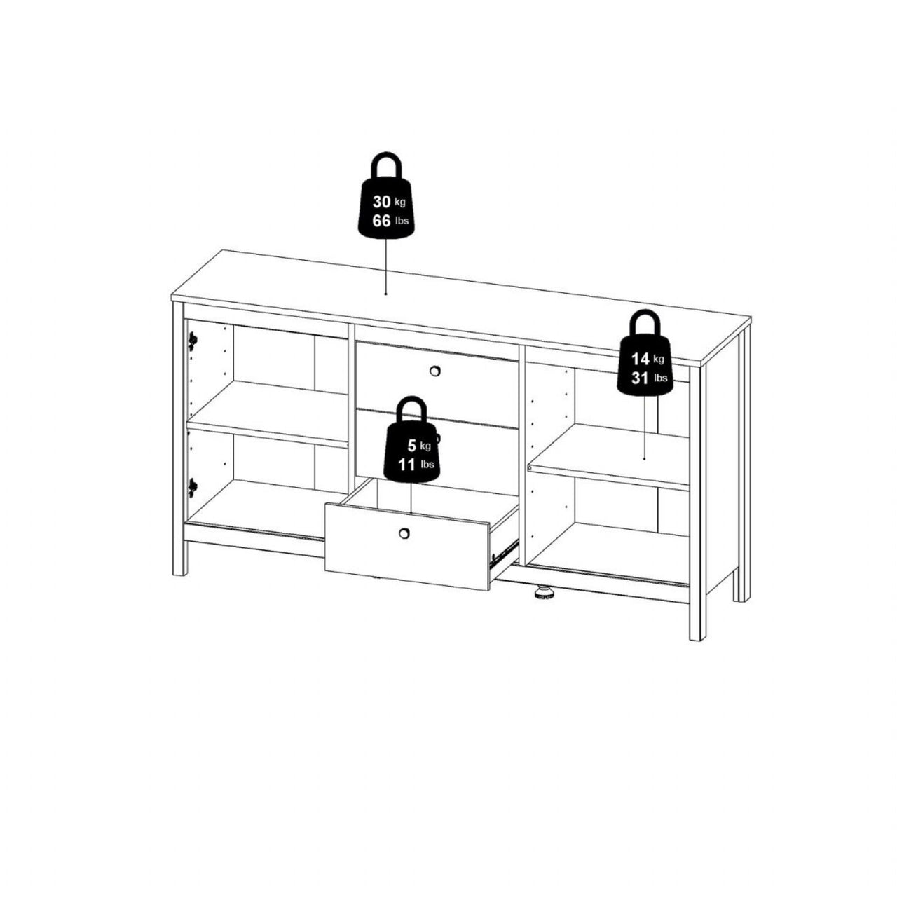 Matt Black 2 Door And 3 Drawer Sideboard With Leather Tab Handles