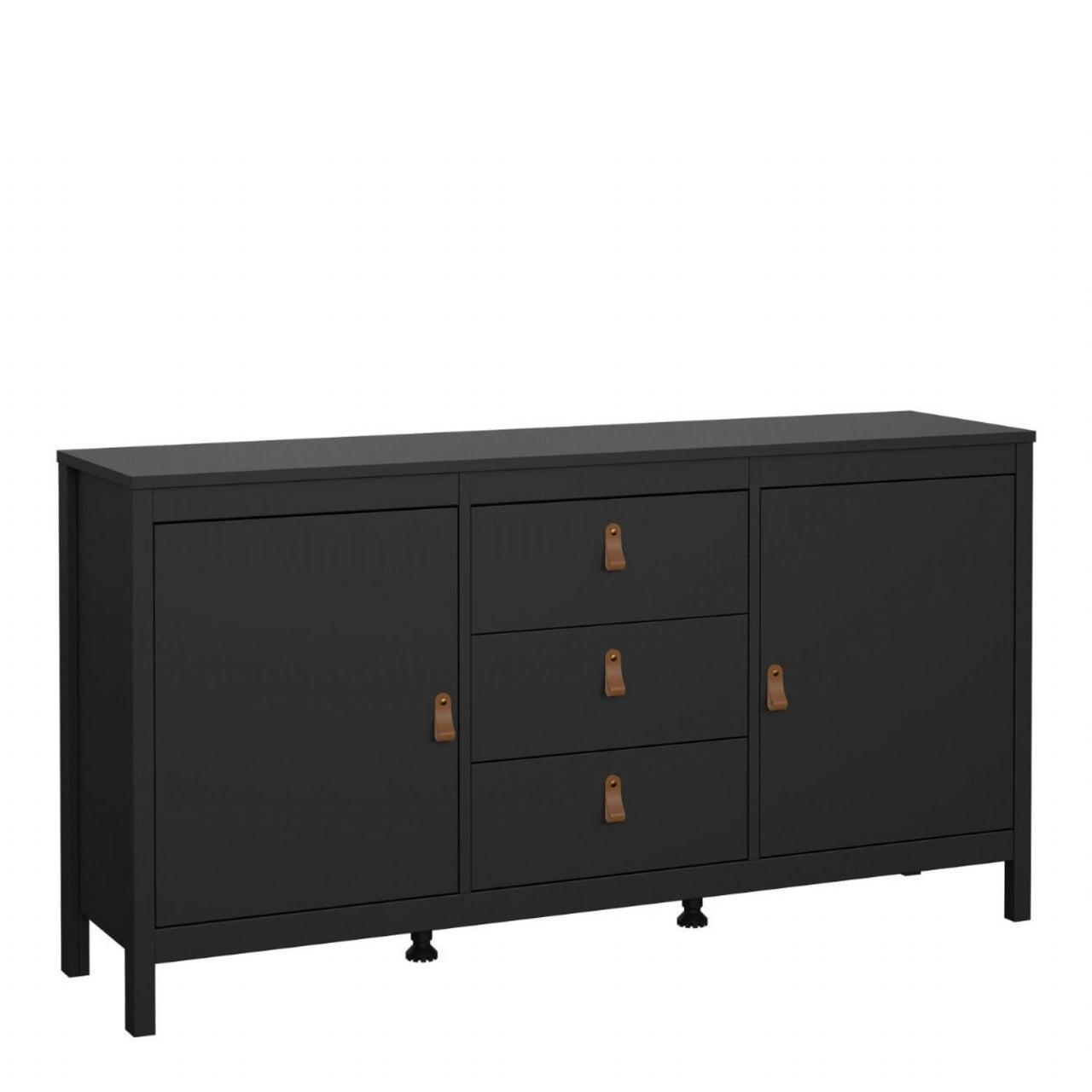 Matt Black 2 Door And 3 Drawer Sideboard With Leather Tab Handles