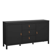 Thumbnail for Matt Black 2 Door And 3 Drawer Sideboard With Leather Tab Handles