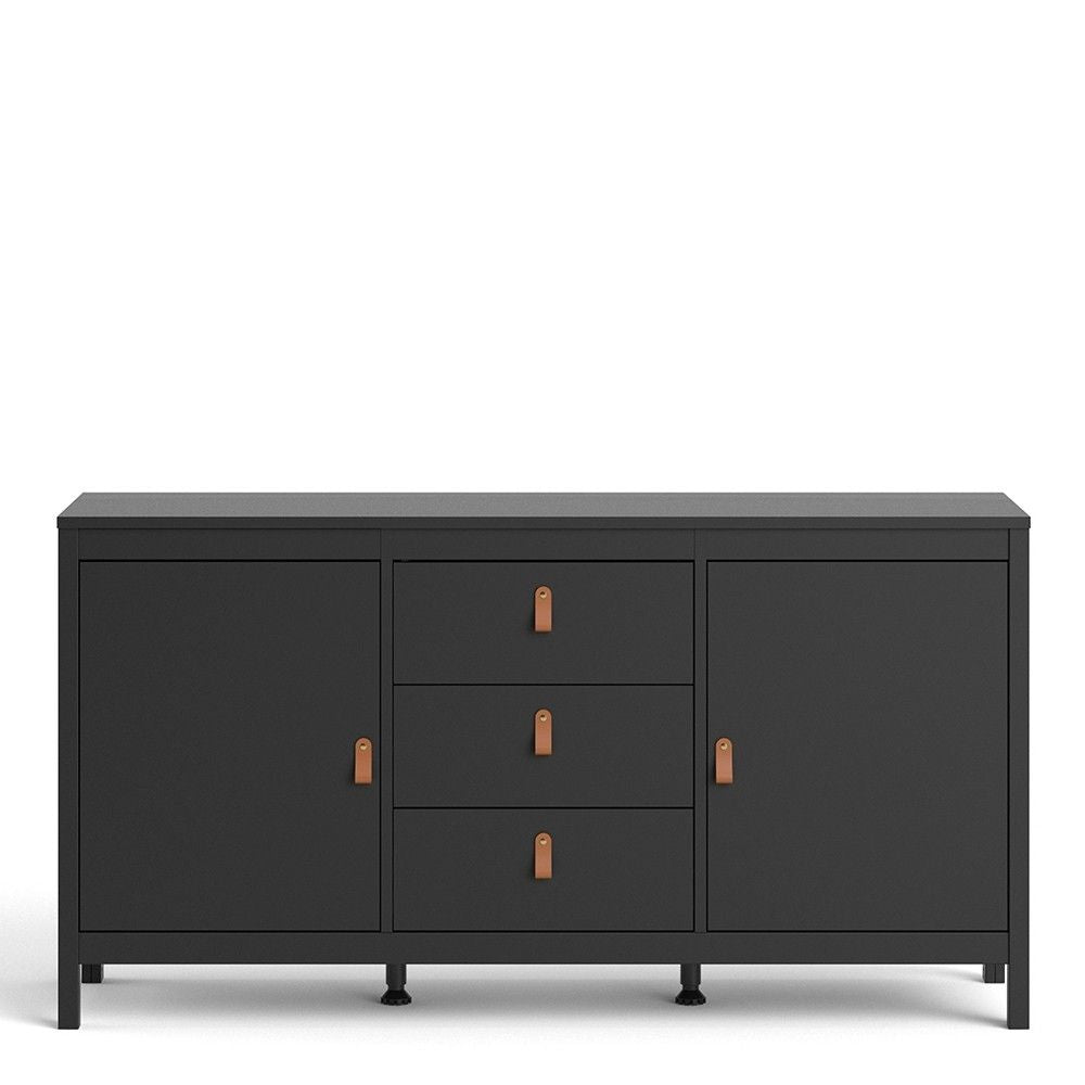 Matt Black 2 Door And 3 Drawer Sideboard With Leather Tab Handles