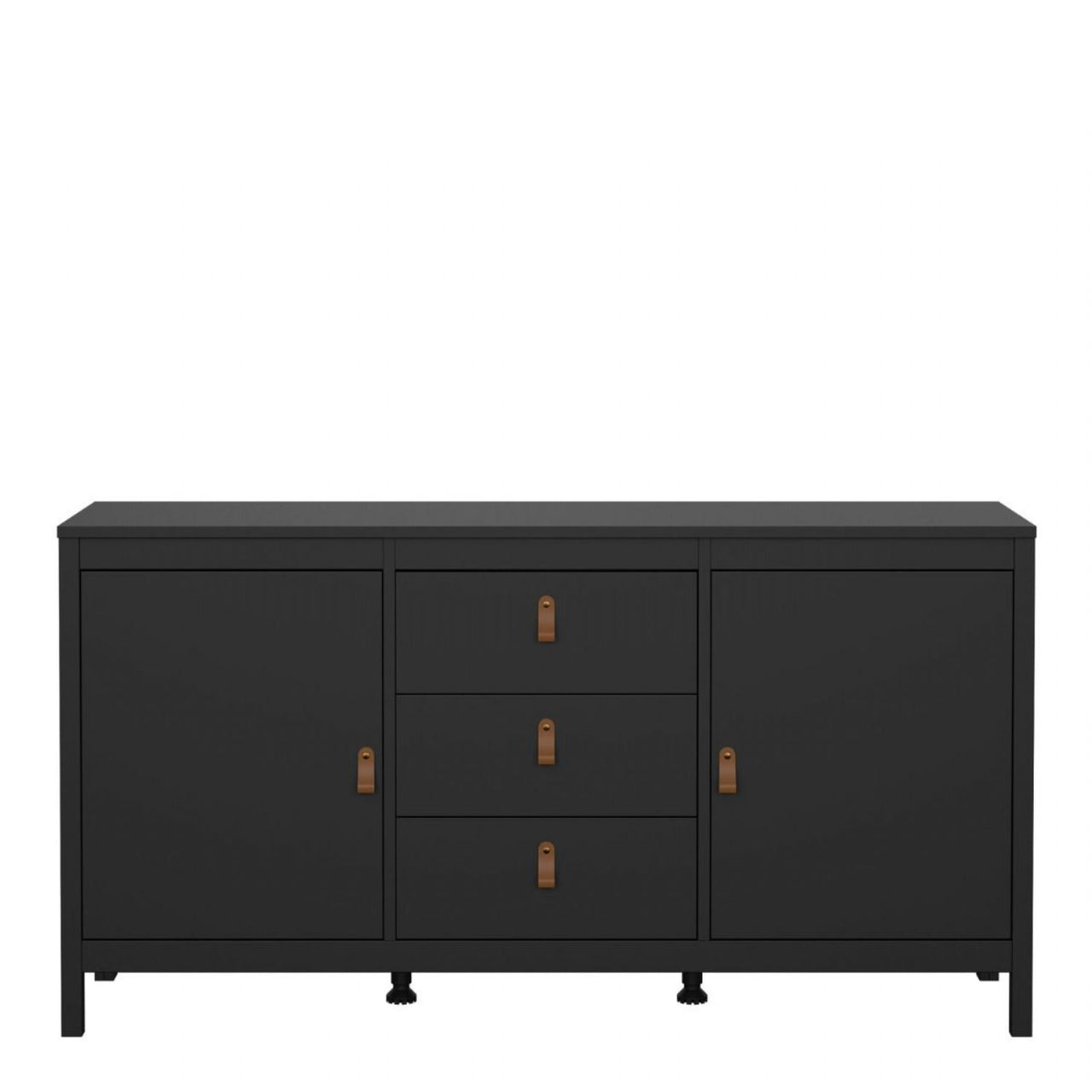 Matt Black 2 Door And 3 Drawer Sideboard With Leather Tab Handles