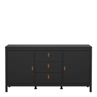 Thumbnail for Matt Black 2 Door And 3 Drawer Sideboard With Leather Tab Handles