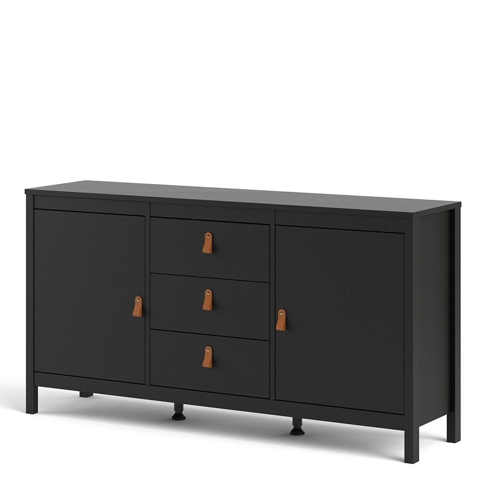 Matt Black 2 Door And 3 Drawer Sideboard With Leather Tab Handles