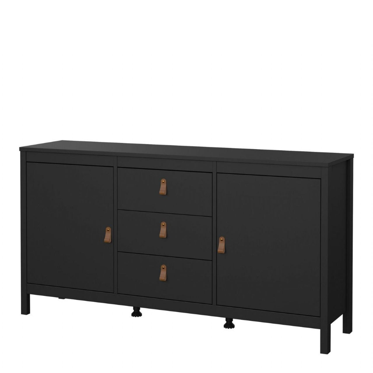 Matt Black 2 Door And 3 Drawer Sideboard With Leather Tab Handles