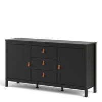 Thumbnail for Matt Black 2 Door And 3 Drawer Sideboard With Leather Tab Handles