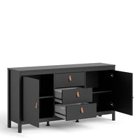 Thumbnail for Matt Black 2 Door And 3 Drawer Sideboard With Leather Tab Handles