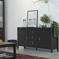 Thumbnail for Matt Black 2 Door And 3 Drawer Sideboard With Leather Tab Handles