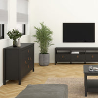 Thumbnail for Matt Black 2 Door And 3 Drawer Sideboard With Leather Tab Handles