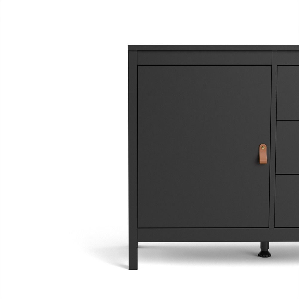 Matt Black 2 Door And 3 Drawer Sideboard With Leather Tab Handles