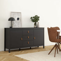 Thumbnail for Matt Black 2 Door And 3 Drawer Sideboard With Leather Tab Handles