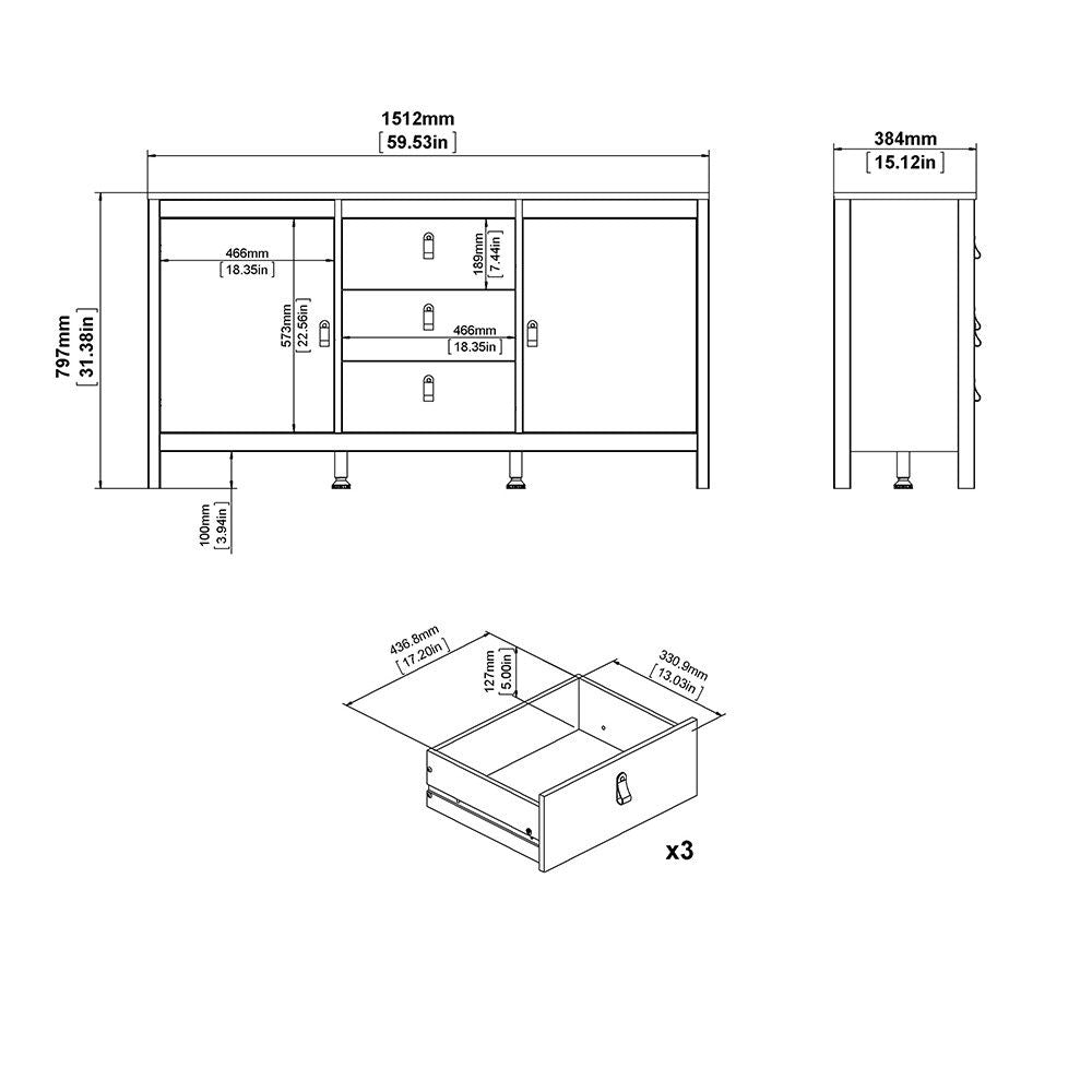 Matt Black 2 Door And 3 Drawer Sideboard With Leather Tab Handles