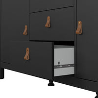 Thumbnail for Matt Black 2 Door And 3 Drawer Sideboard With Leather Tab Handles