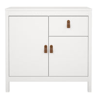 Thumbnail for White 2 Door and 1 Drawer Sideboard With Brown Leather Tab Handles