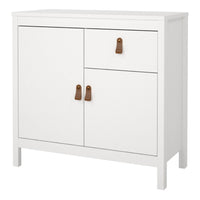 Thumbnail for White 2 Door and 1 Drawer Sideboard With Brown Leather Tab Handles