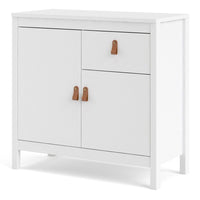 Thumbnail for White 2 Door and 1 Drawer Sideboard With Brown Leather Tab Handles