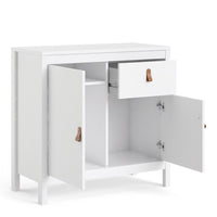 Thumbnail for White 2 Door and 1 Drawer Sideboard With Brown Leather Tab Handles