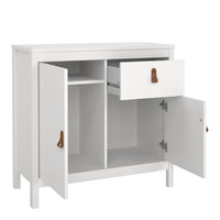 Thumbnail for White 2 Door and 1 Drawer Sideboard With Brown Leather Tab Handles