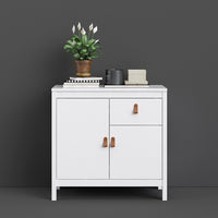 Thumbnail for White 2 Door and 1 Drawer Sideboard With Brown Leather Tab Handles