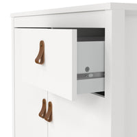 Thumbnail for White 2 Door and 1 Drawer Sideboard With Brown Leather Tab Handles