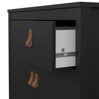 Thumbnail for Matt Black 2 Door 1 Drawer Sideboard With Brown Leather Tab Handles