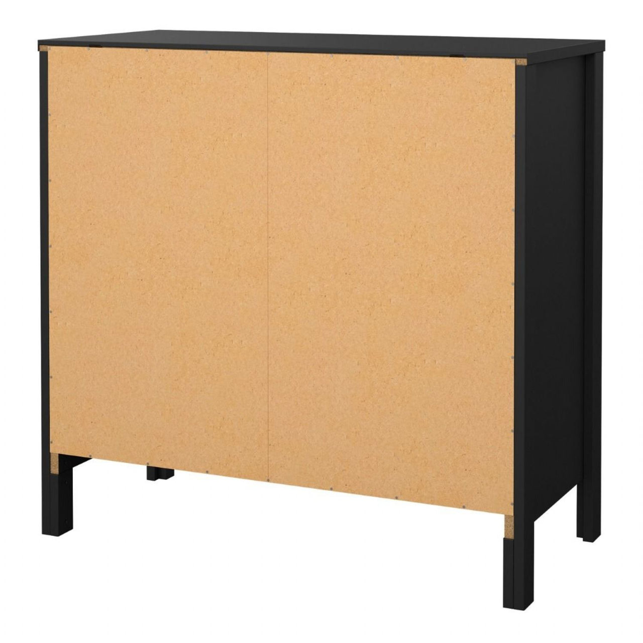 Matt Black 2 Door 1 Drawer Sideboard With Brown Leather Tab Handles