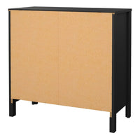 Thumbnail for Matt Black 2 Door 1 Drawer Sideboard With Brown Leather Tab Handles