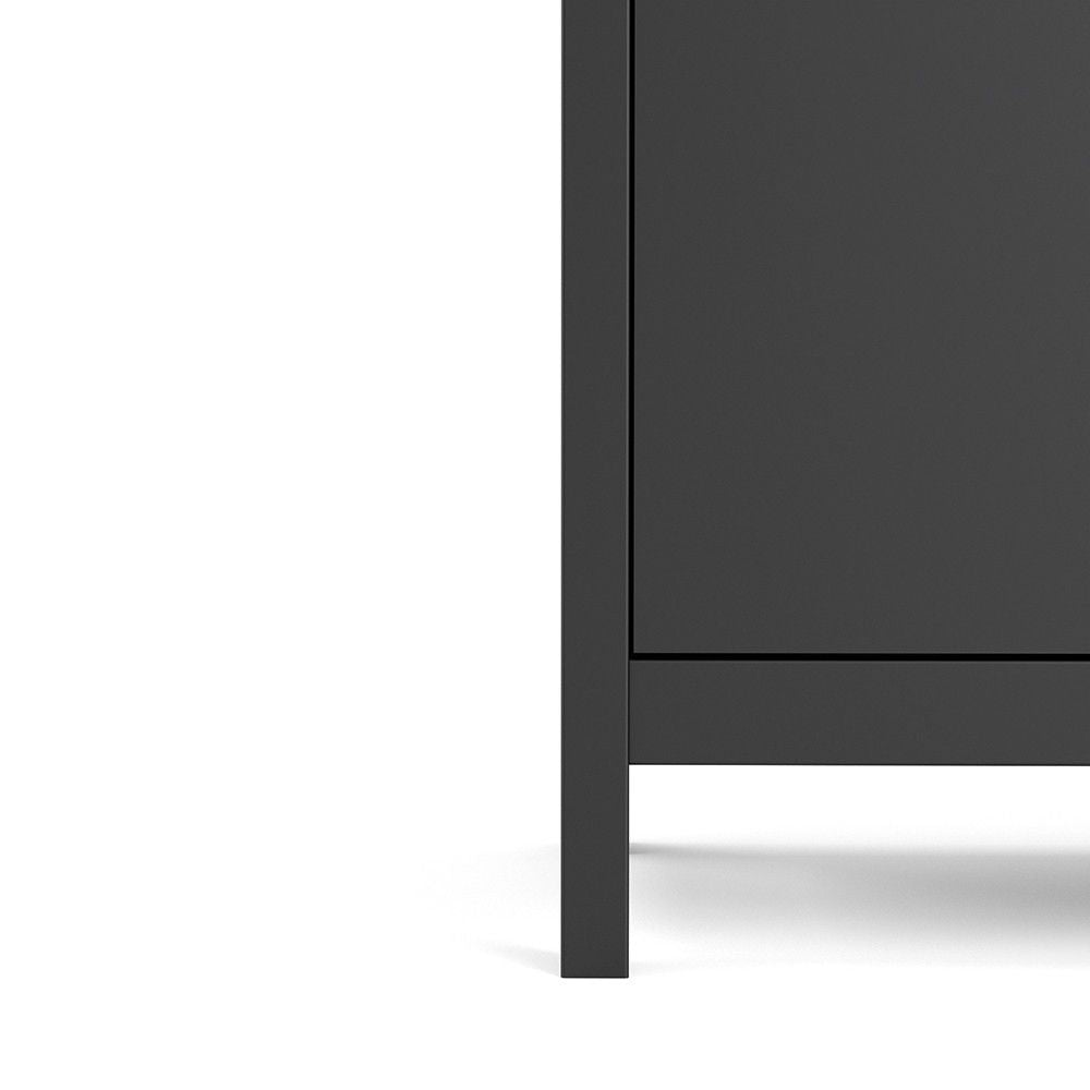 Matt Black 2 Door 1 Drawer Sideboard With Brown Leather Tab Handles