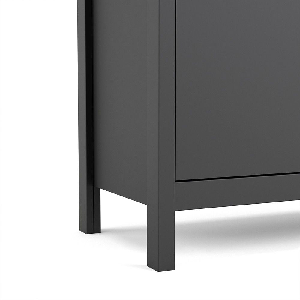 Matt Black 2 Door 1 Drawer Sideboard With Brown Leather Tab Handles