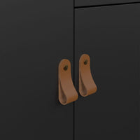 Thumbnail for Matt Black 2 Door 1 Drawer Sideboard With Brown Leather Tab Handles