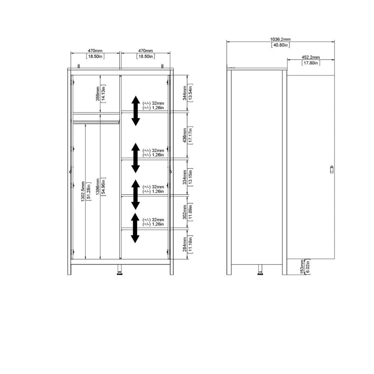 White 2 Door Double Wardrobe