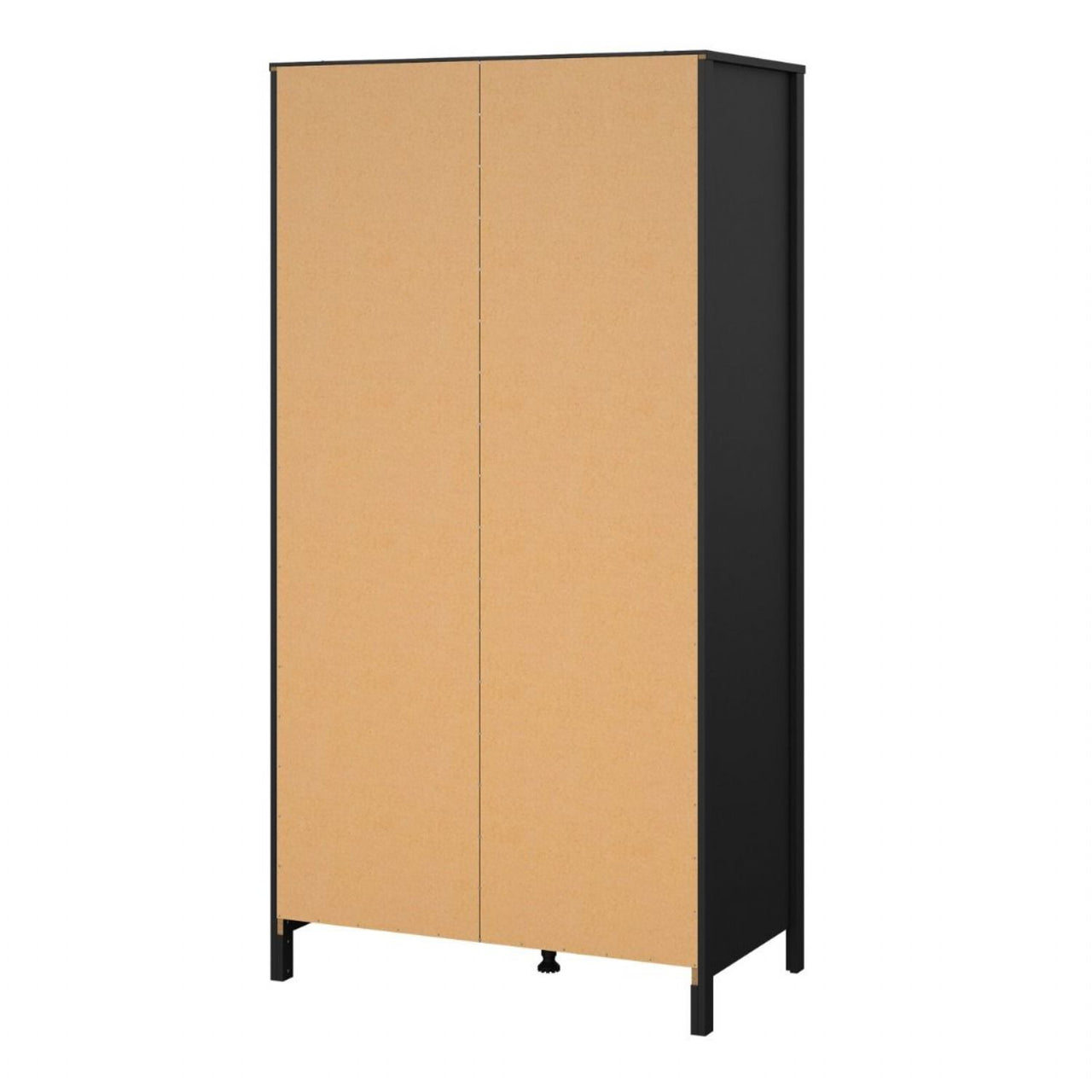 Matt Black 2 Door Double Wardrobe Brown Leather Tab Handles