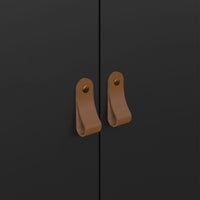 Thumbnail for Matt Black 2 Door Double Wardrobe Brown Leather Tab Handles