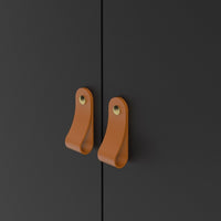 Thumbnail for Matt Black 2 Door Double Wardrobe Brown Leather Tab Handles