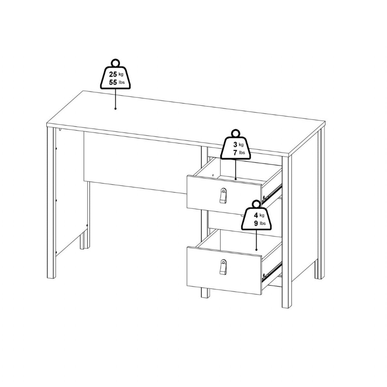 Barcelona Desk 3 drawers White