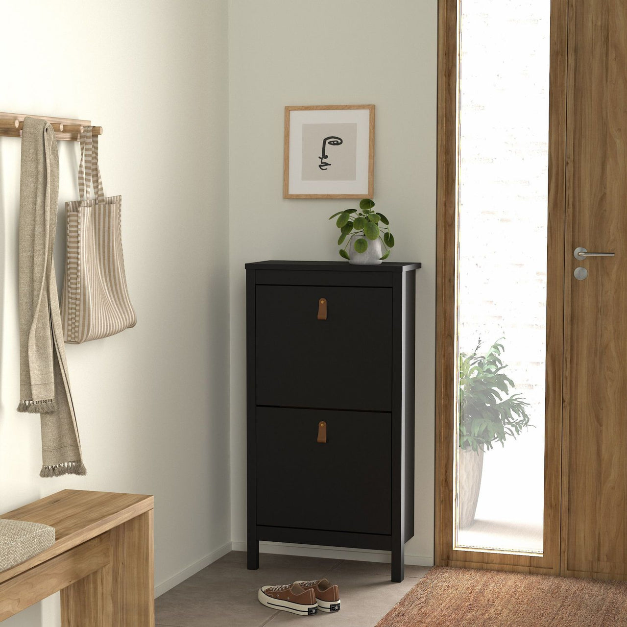 Barcelona Shoe Cabinet 2 flap doors Matt Black