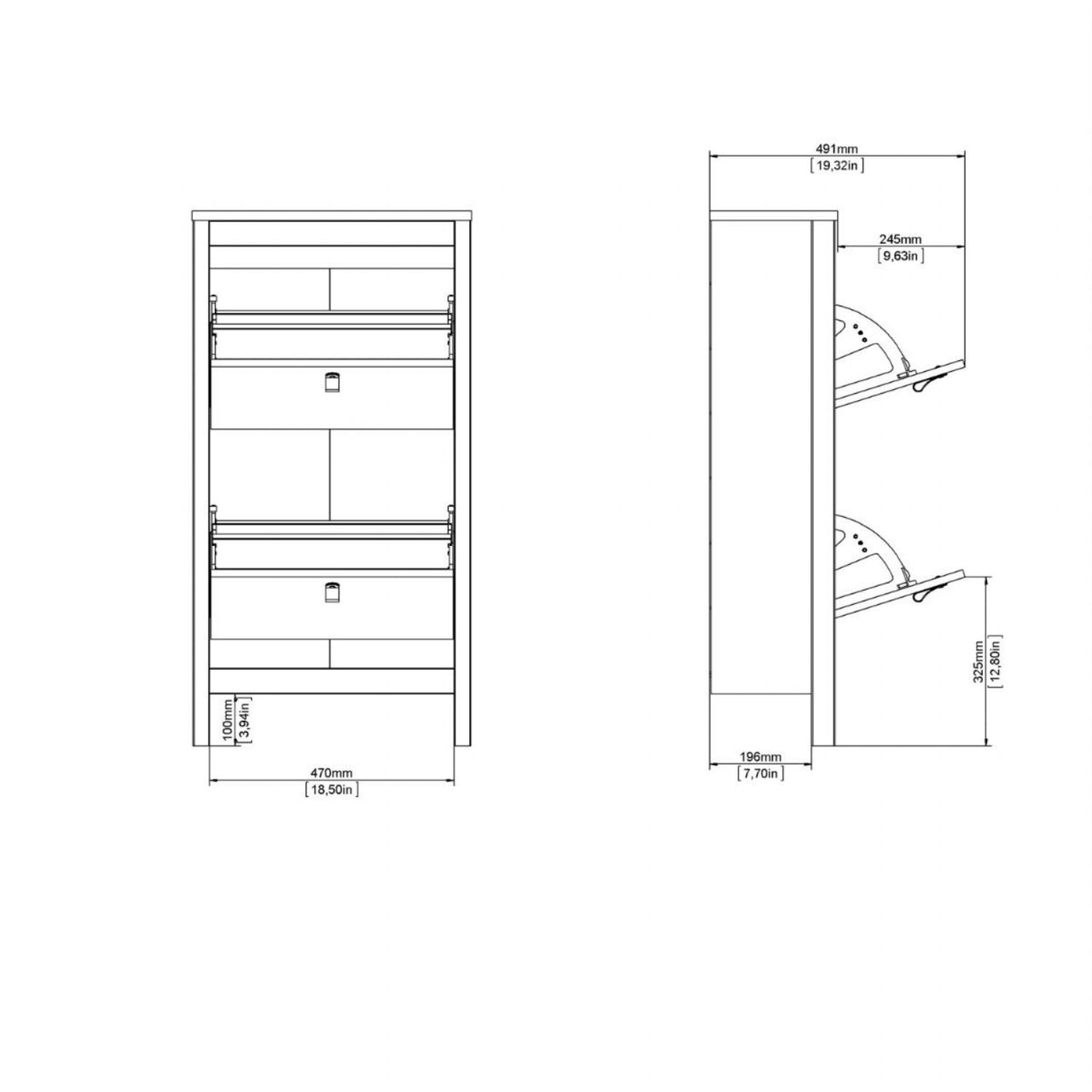 Barcelona Shoe Cabinet 2 Flap Doors in Jackson Hickory Oak