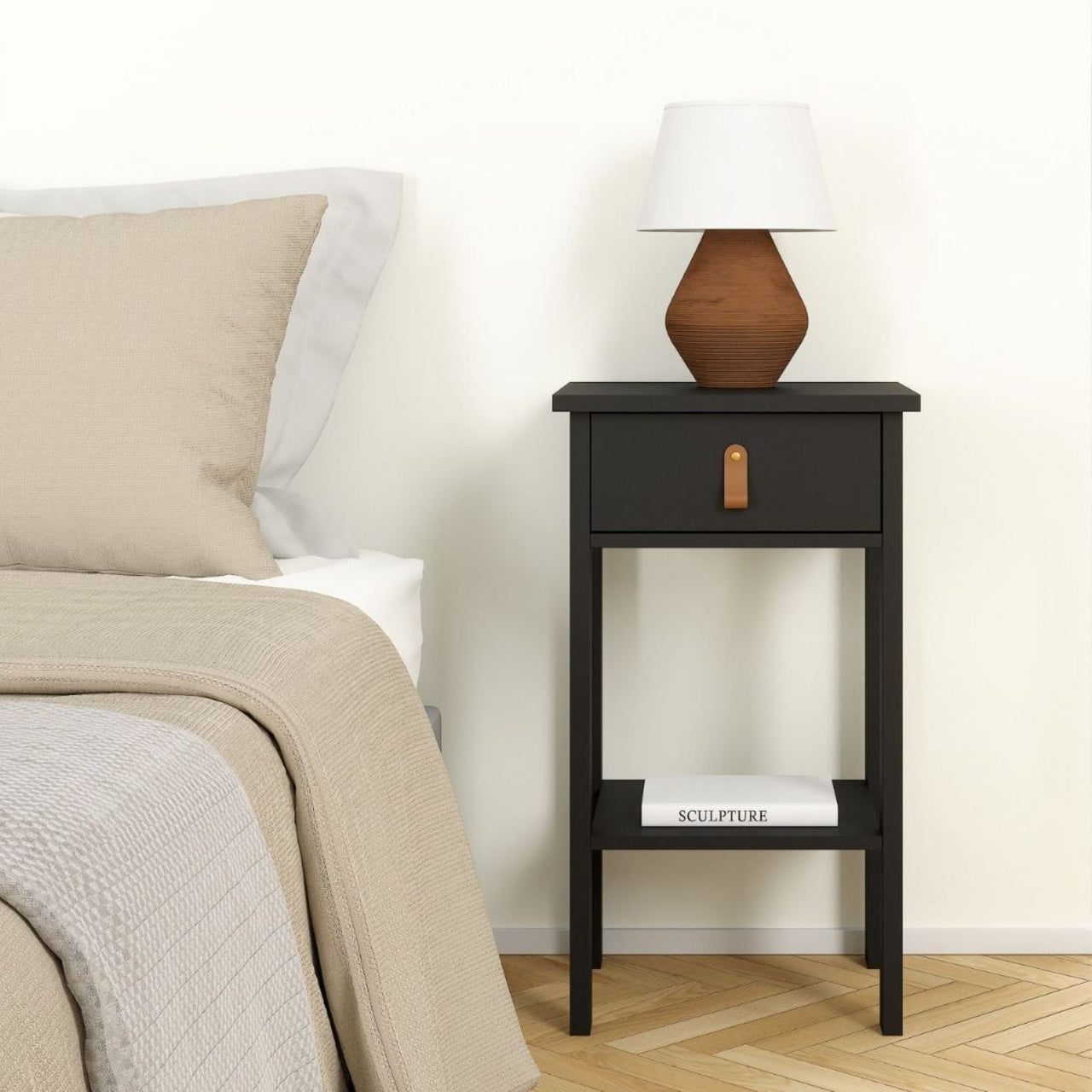 Barcelona Bedside Table with 1 Drawer in Matt Black