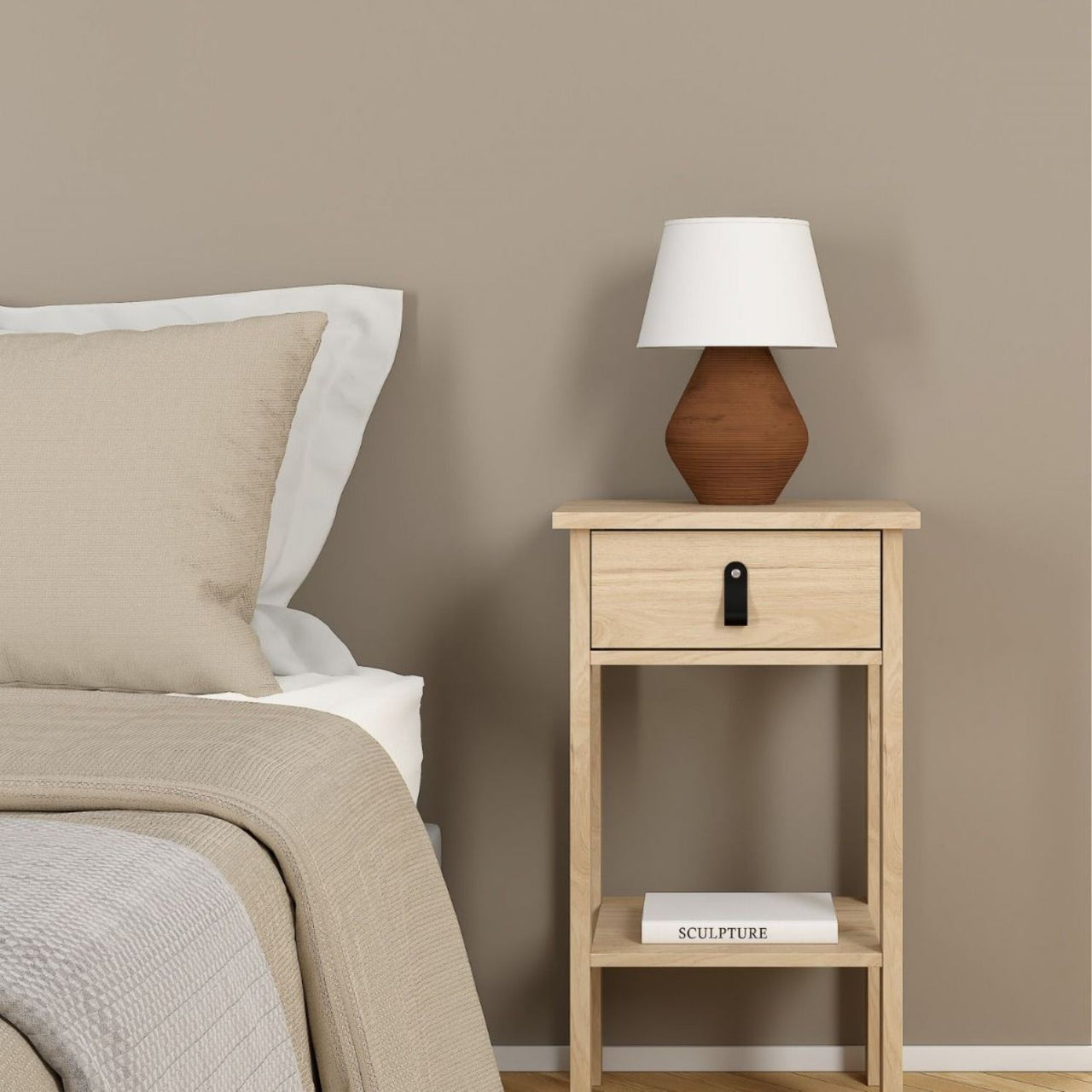 Barcelona Bedside Table with 1 Drawers in Jackson Hickory Oak