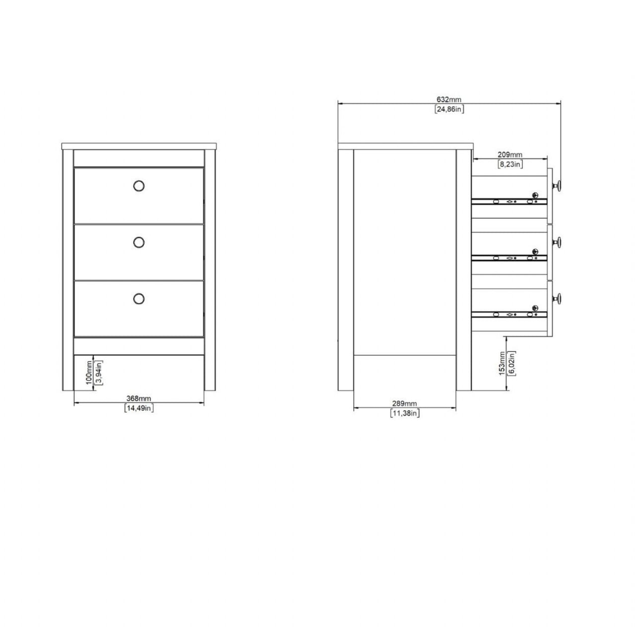 Barcelona Bedside Table 3 Drawers in Jackson Hickory Oak