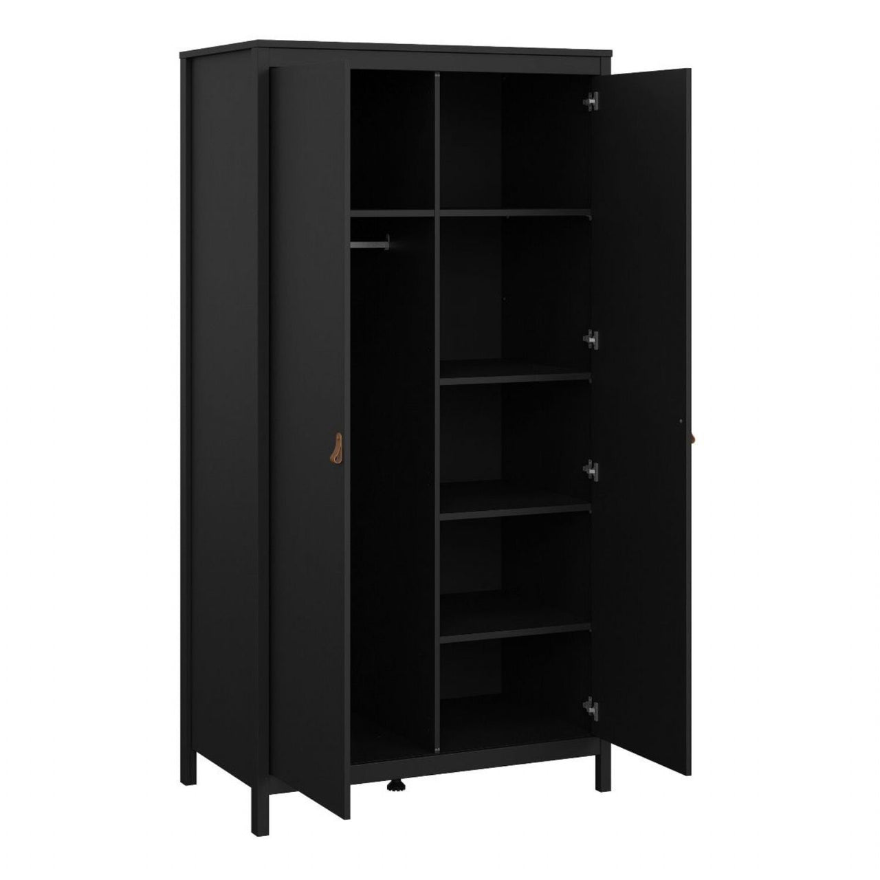 Barcelona Package Bedside Table 2 drawers + Chest 3+2 drawer + Wardrobe with 2 doors in Matt Black