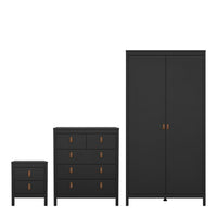 Thumbnail for Barcelona Package Bedside Table 2 drawers + Chest 3+2 drawer + Wardrobe with 2 doors in Matt Black