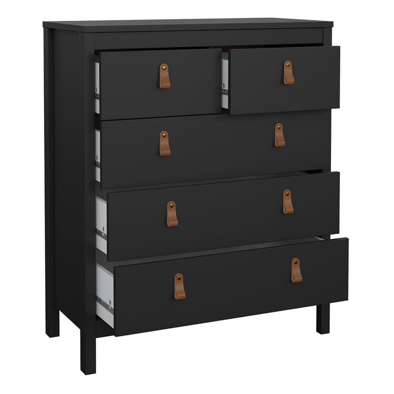 Barcelona Package Bedside Table 2 drawers + Chest 3+2 drawer + Wardrobe with 2 doors in Matt Black