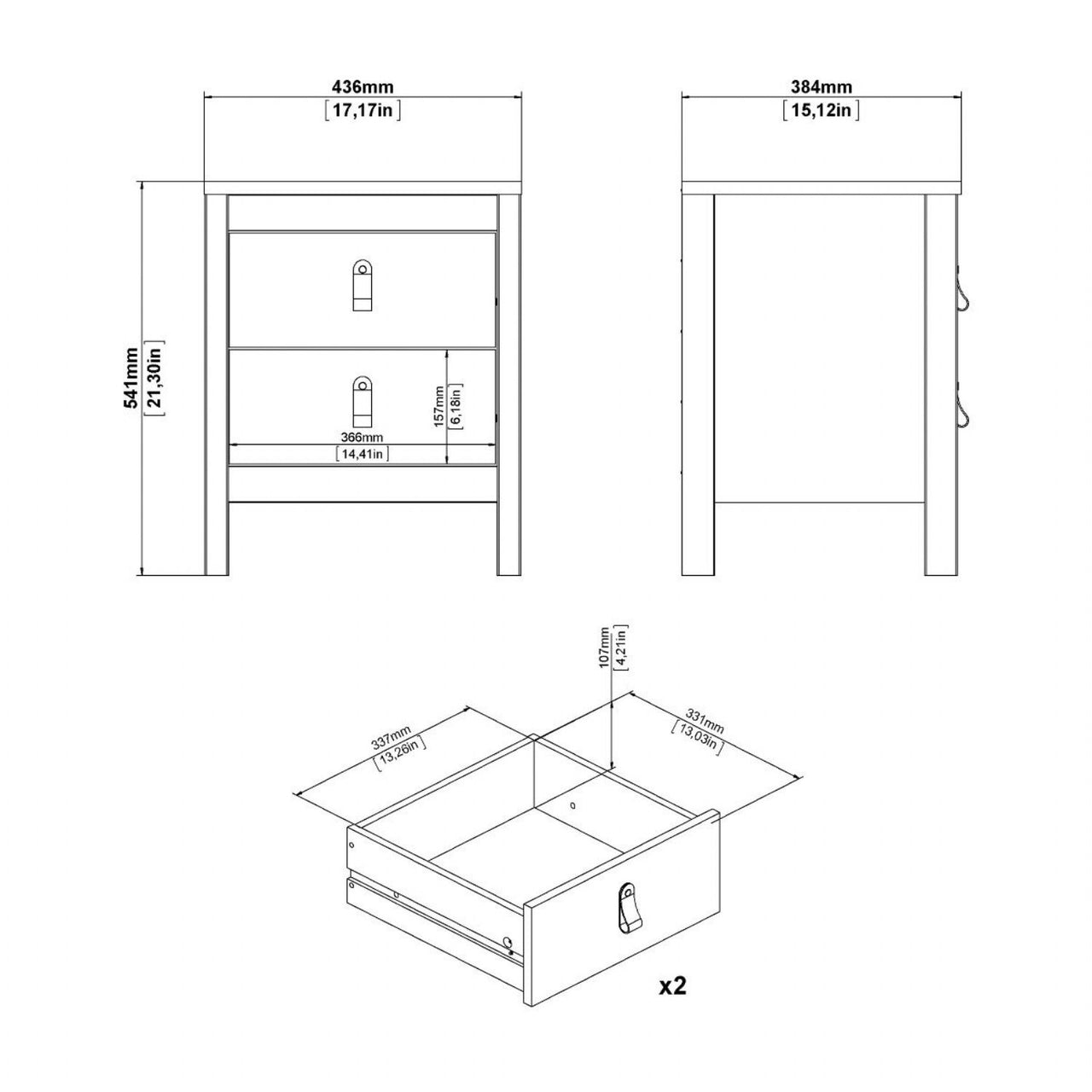 Barcelona Package Bedside Table 2 drawers + Chest 3+2 drawer + Wardrobe with 3 doors in Matt Black