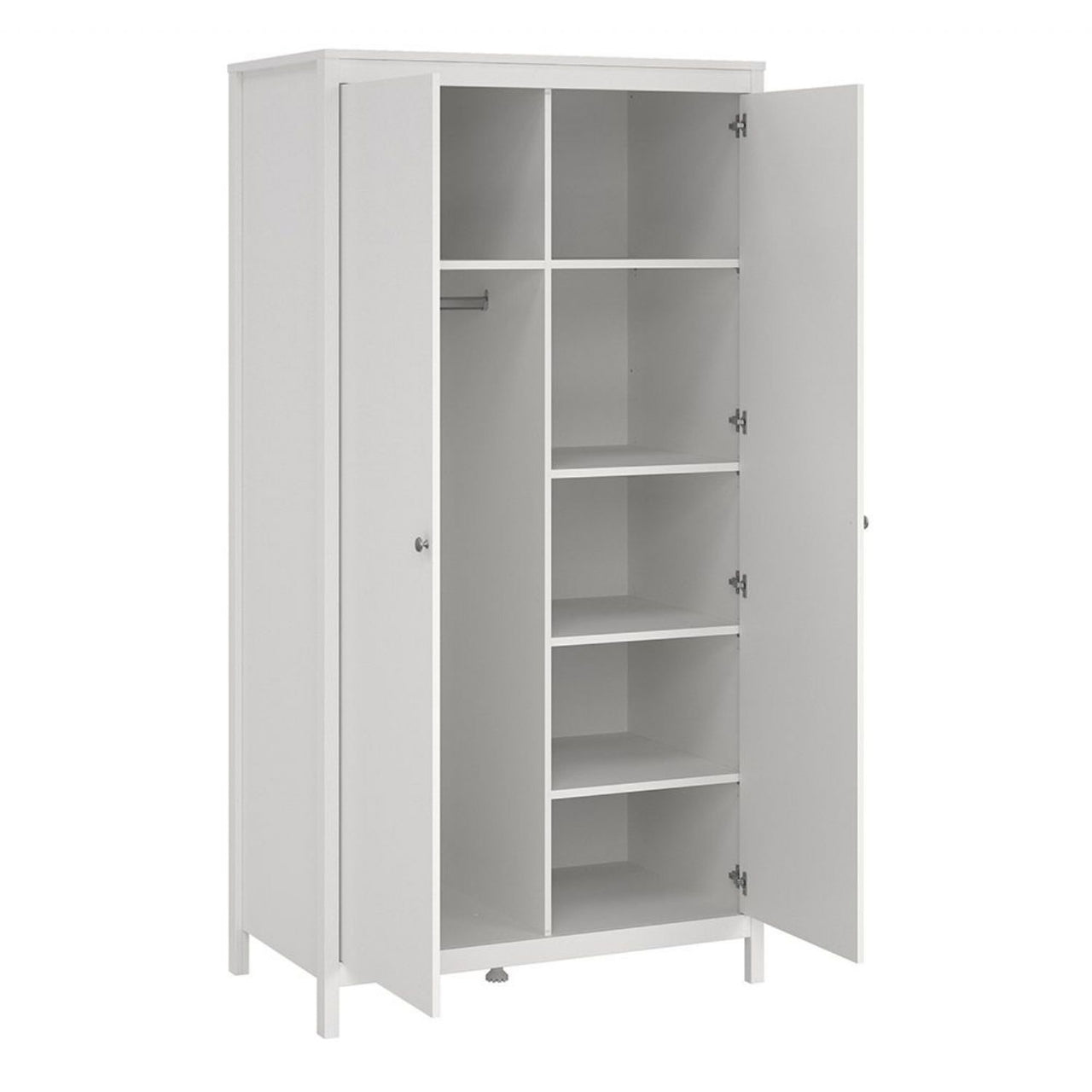 Madrid Package Bedside Table 2 drawers + Chest 3+2 drawer + Wardrobe with 2 doors in White