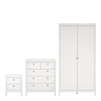 Thumbnail for Madrid Package Bedside Table 2 drawers + Chest 3+2 drawer + Wardrobe with 2 doors in White