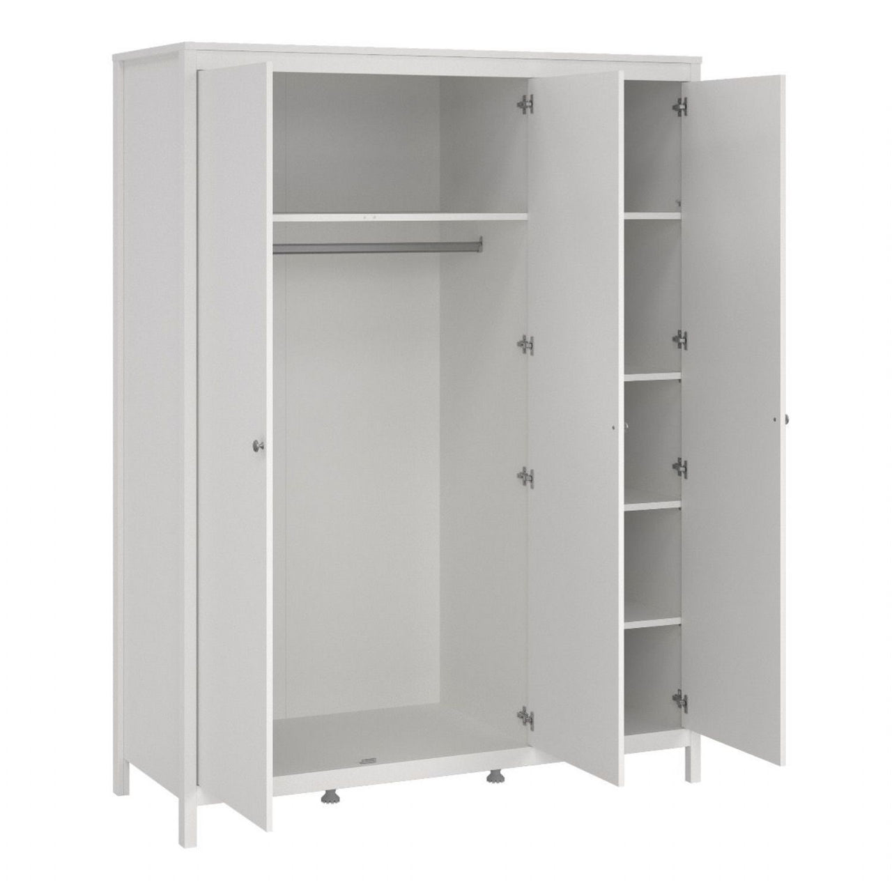 Madrid Package Bedside Table 2 drawers + Chest 3+2 drawer + Wardrobe with 3 doors in White