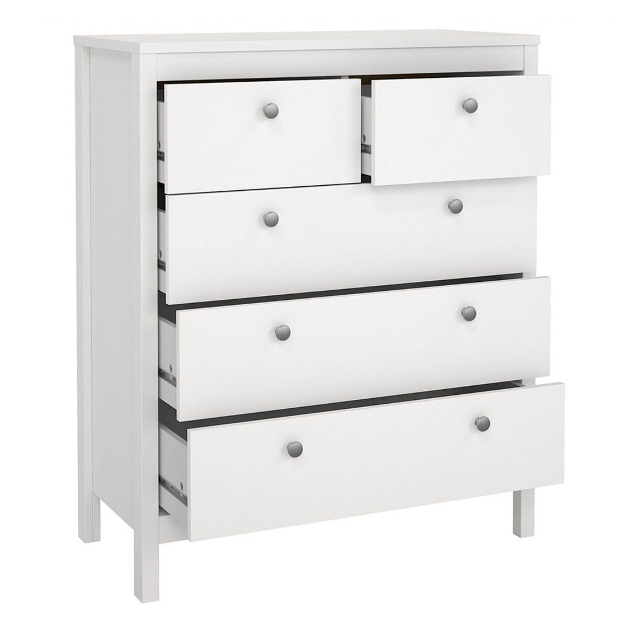 Madrid Package Bedside Table 2 drawers + Chest 3+2 drawer + Wardrobe with 3 doors in White