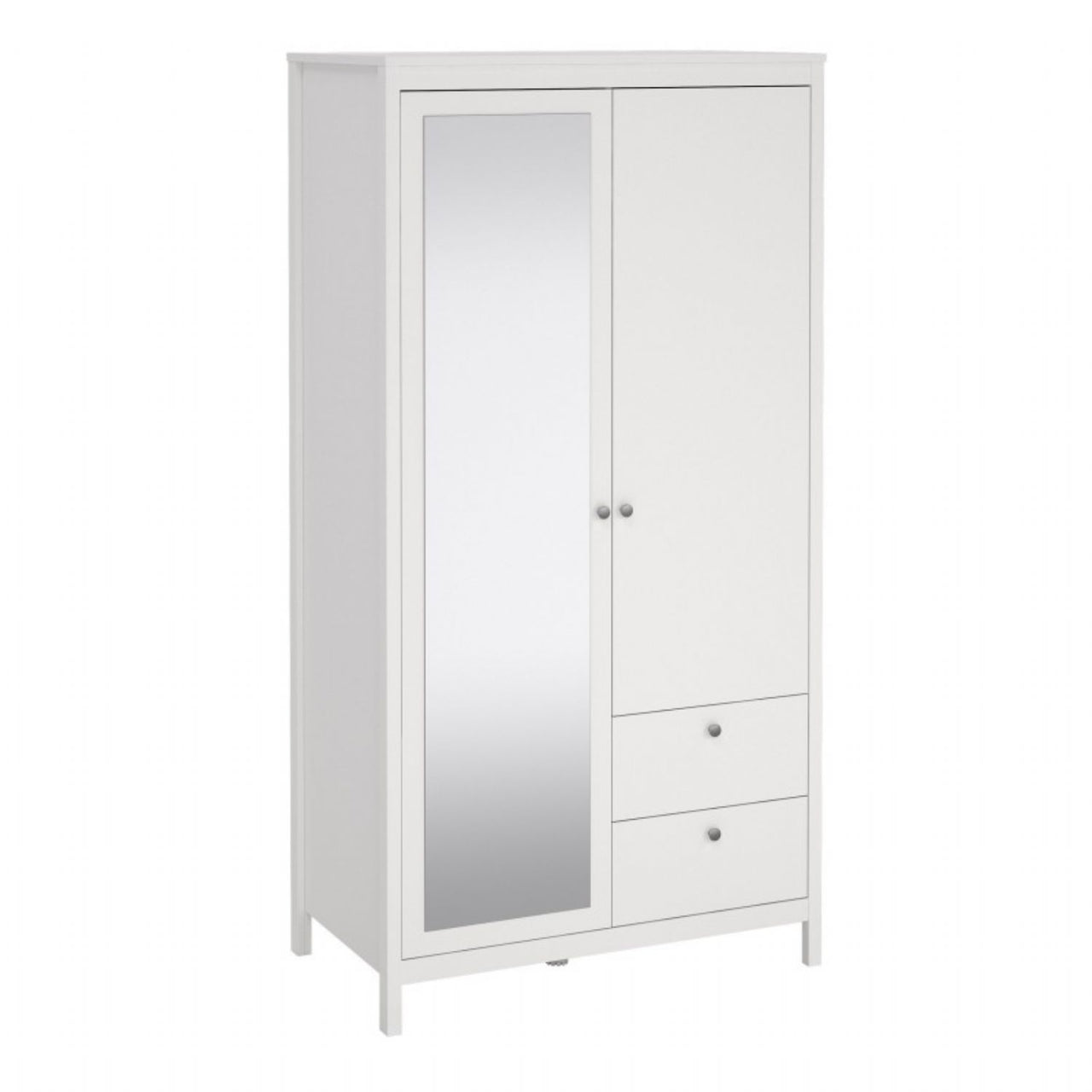 Madrid Wardrobe with 1 door 1 mirror door + 2 drawers White