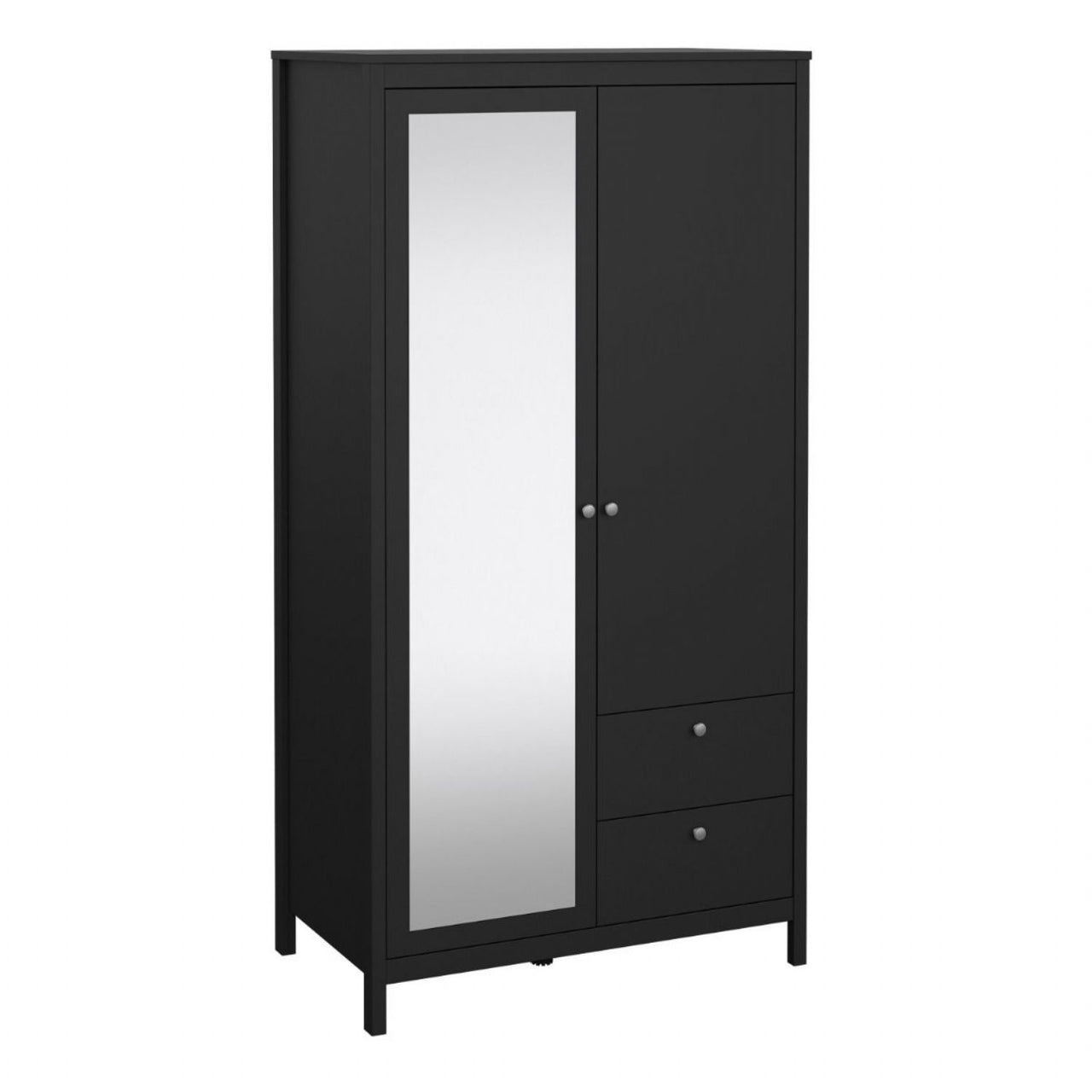 Madrid Wardrobe with 1 door 1 mirror door + 2 drawers Matt Black